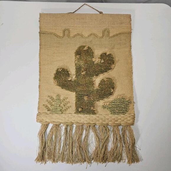 Vintage 1986 ICA Wall Hanging Southwest Woven Jute Textured 3D Cactus Tapestry - Picture 1 of 15